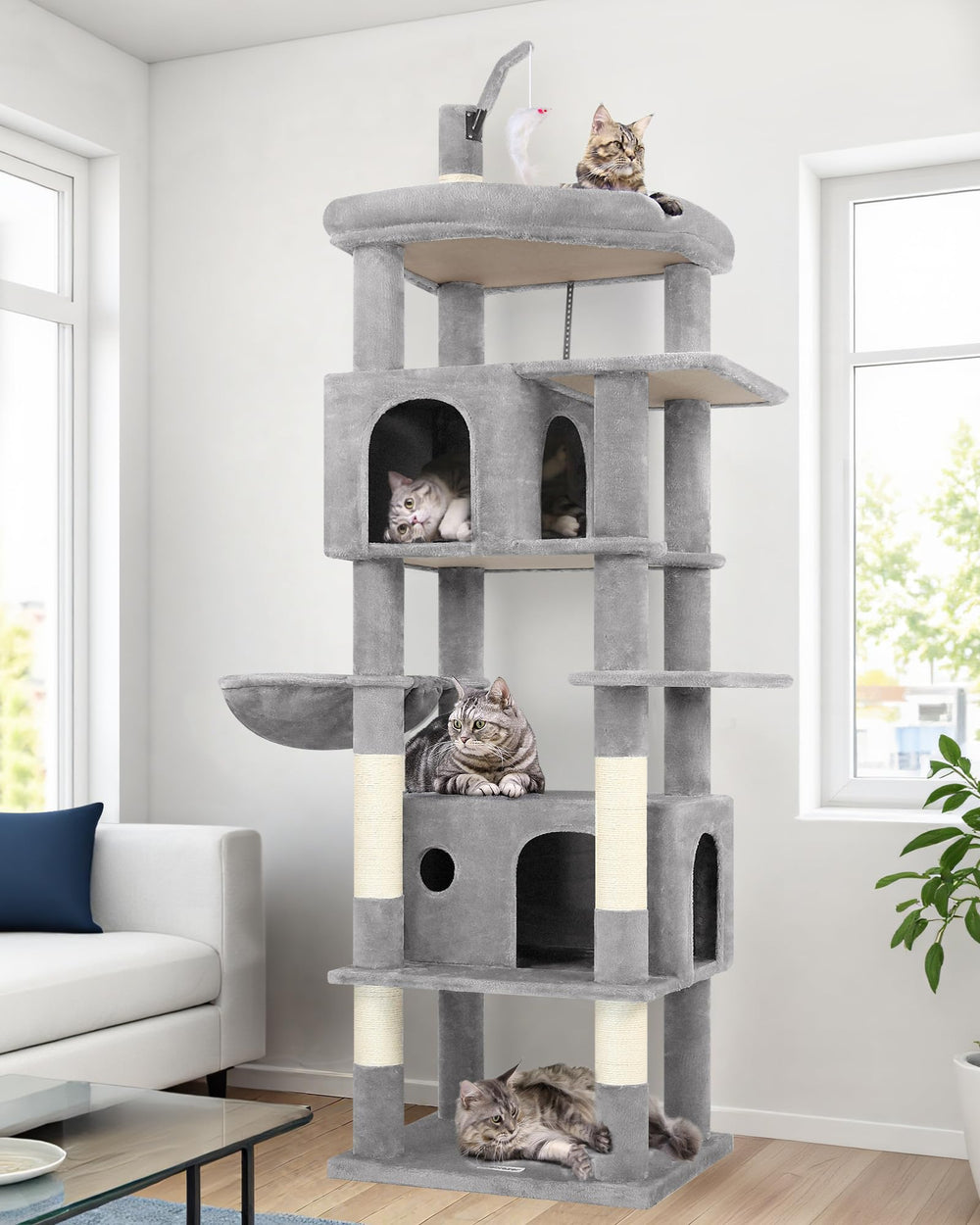 Globlazer cat tree 74in tall offers a towering lounge and play space for indoor cats