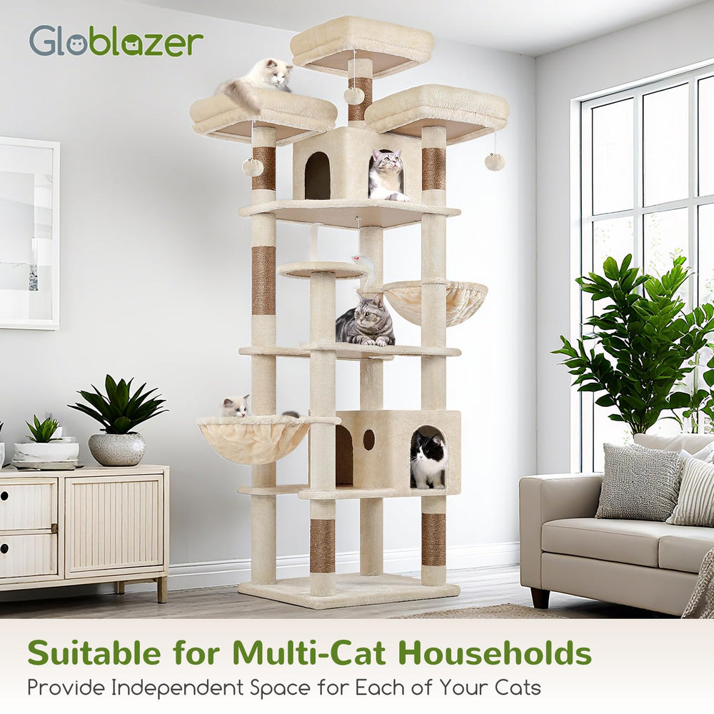 Globlazer 82-inch XXL cat tree beige fabric adds neutral style