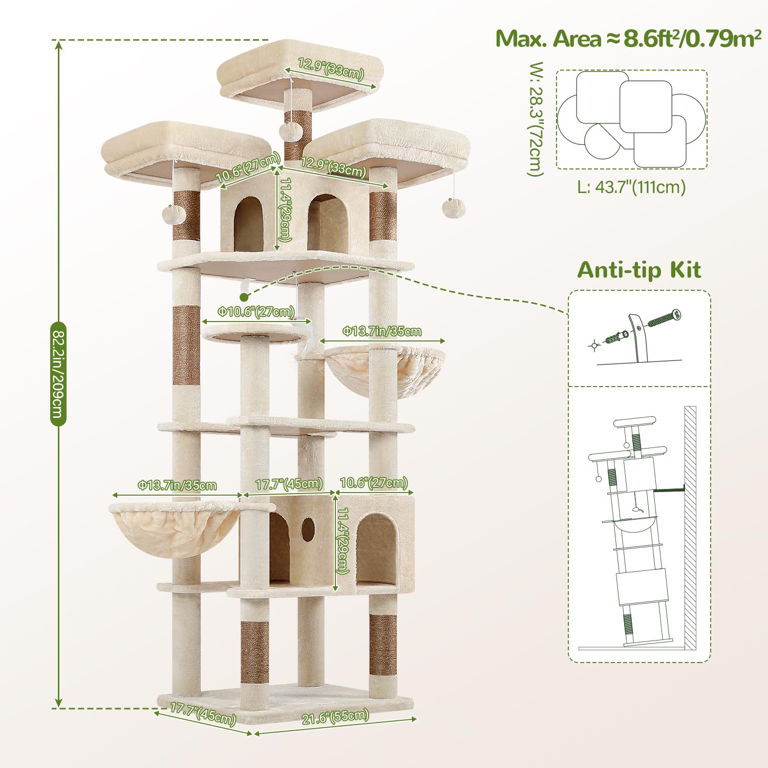 Globlazer 82-inch XXL cat tree sunlit view from the top perches