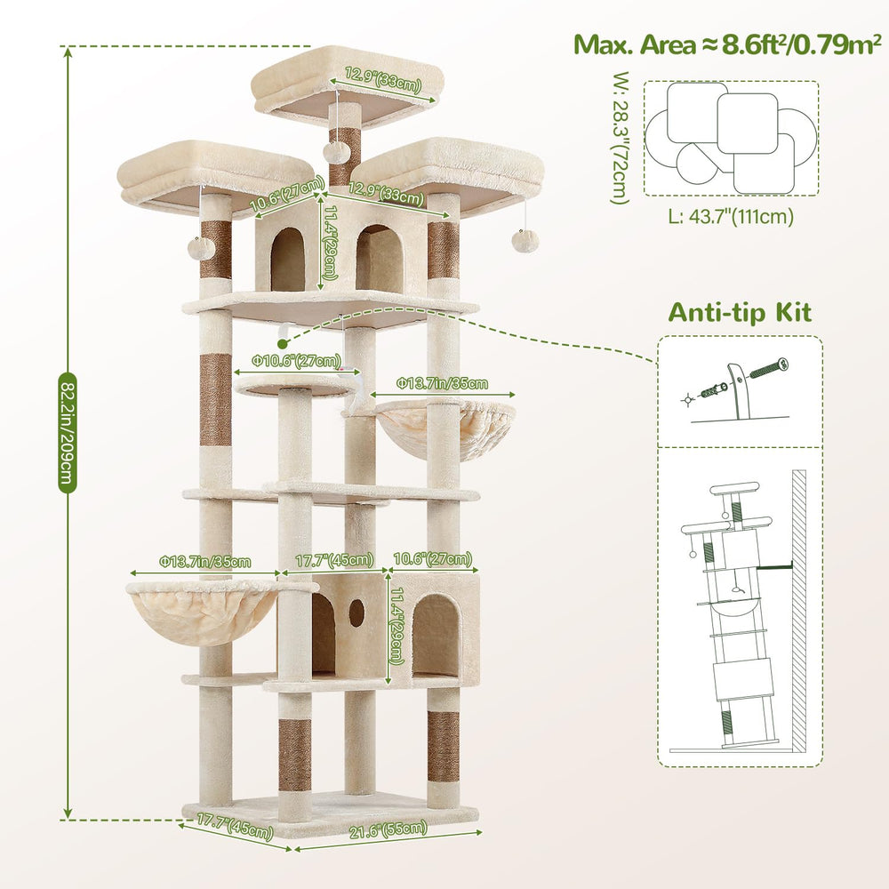 Globlazer 82-inch XXL cat tree sunlit view from the top perches