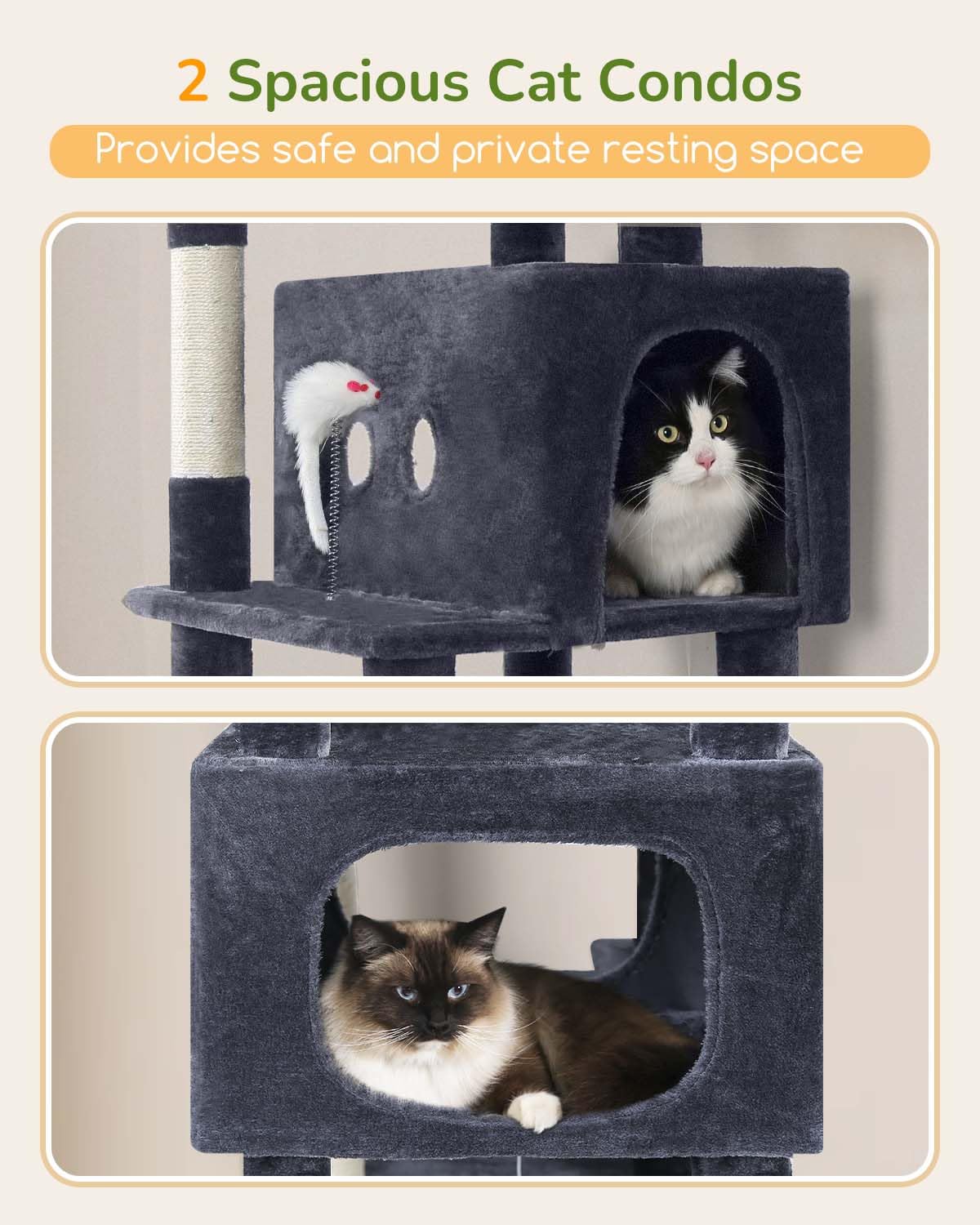 Globlazer sturdy base and anti-tip harness improve stability in multi-cat households.