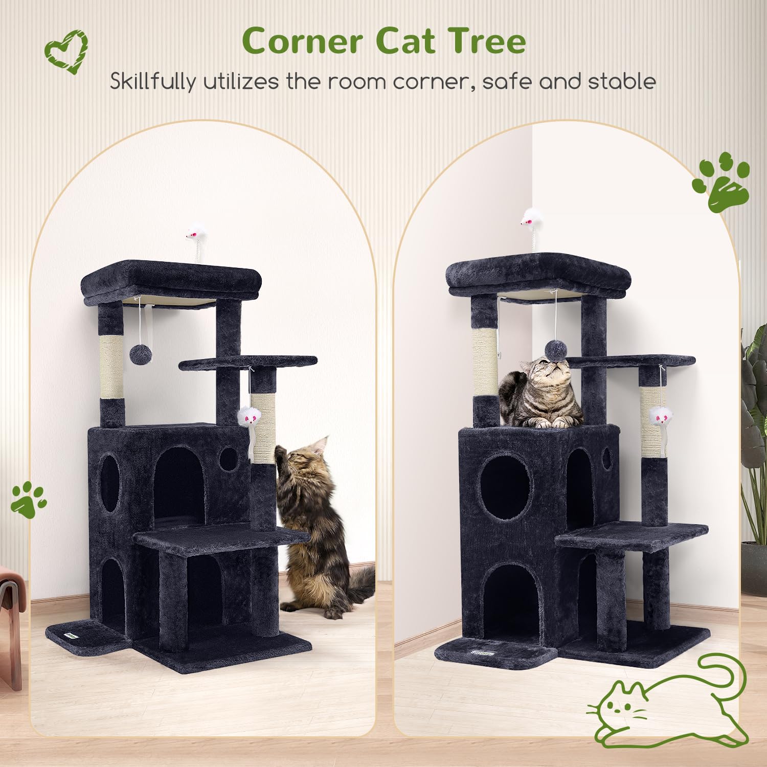 Globlazer cat tree with double-layer condos for cozy hideaways.