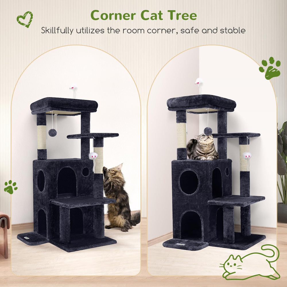 Globlazer cat tree with double-layer condos for cozy hideaways.