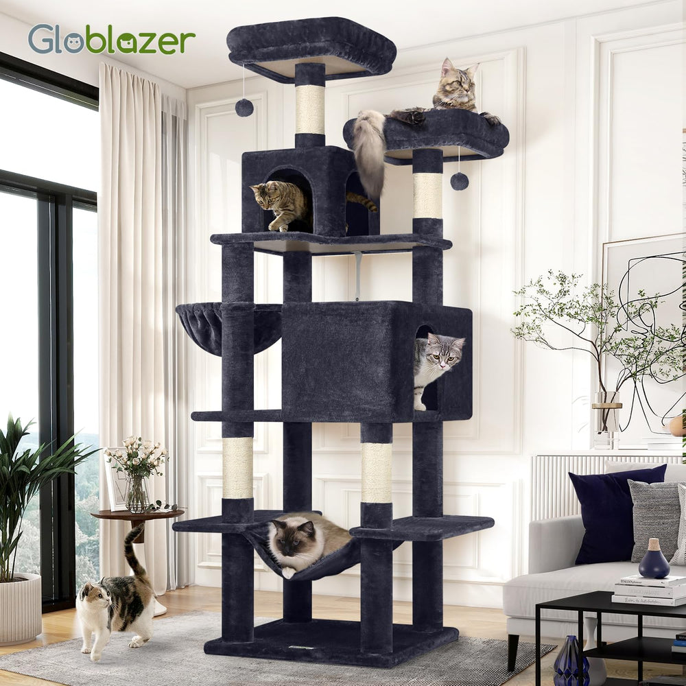 Globlazer cat tree sturdy construction supports energetic jumps.