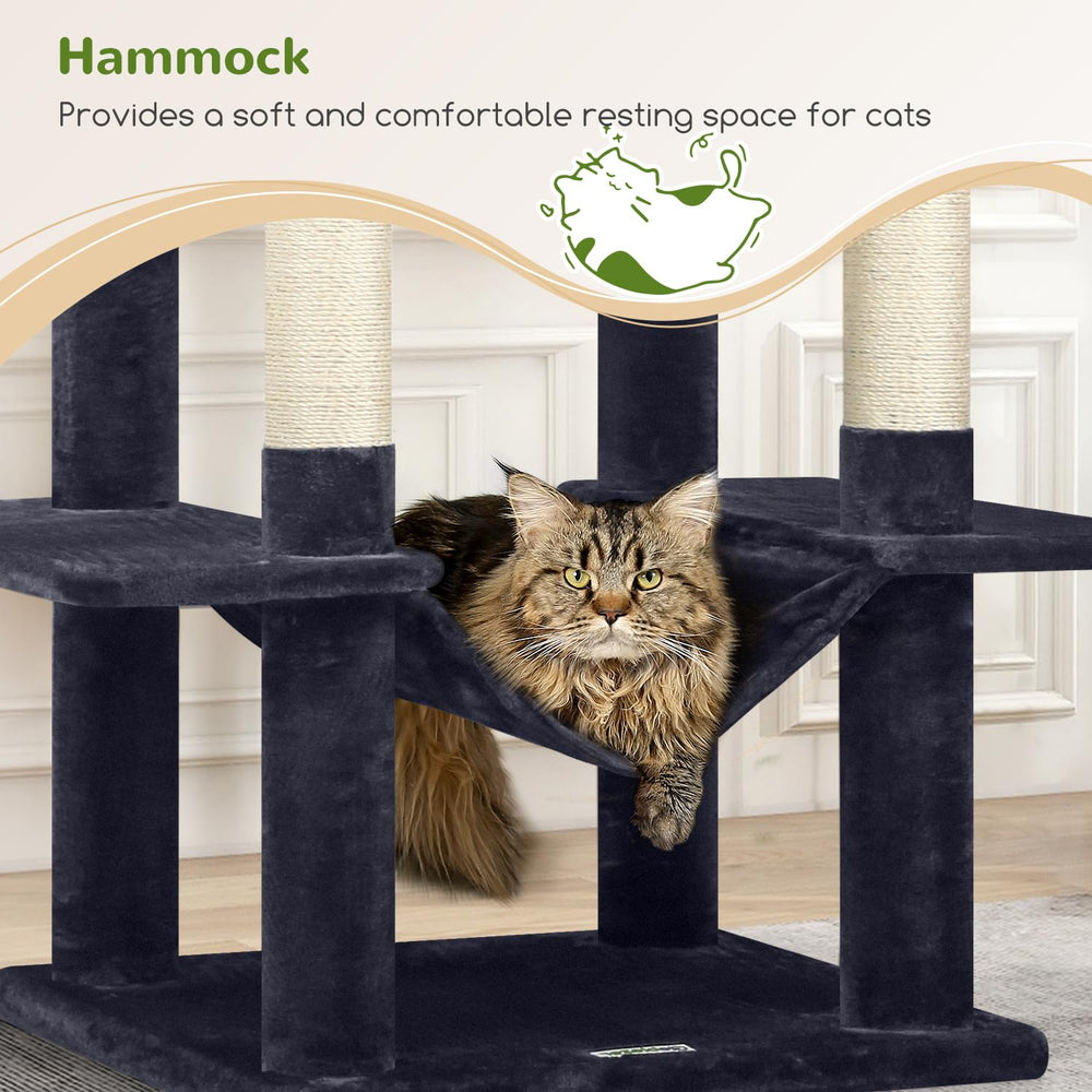 Globlazer cat tree hammock area shown for lounging and gentle play.