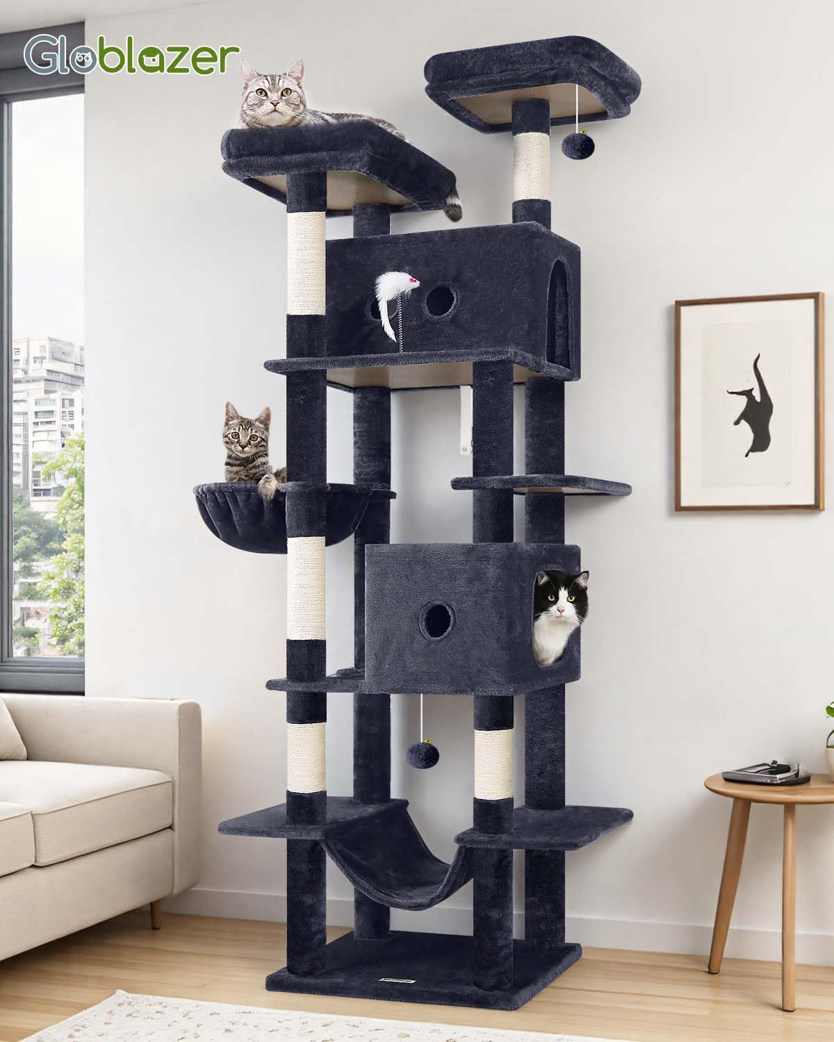 Globlazer 80in cat tree suits large households seeking vertical enrichment.