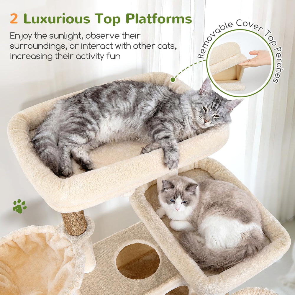 Globlazer cat tree padded condos for peaceful naps.