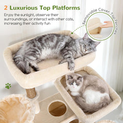 Globlazer cat tree padded condos for peaceful naps.