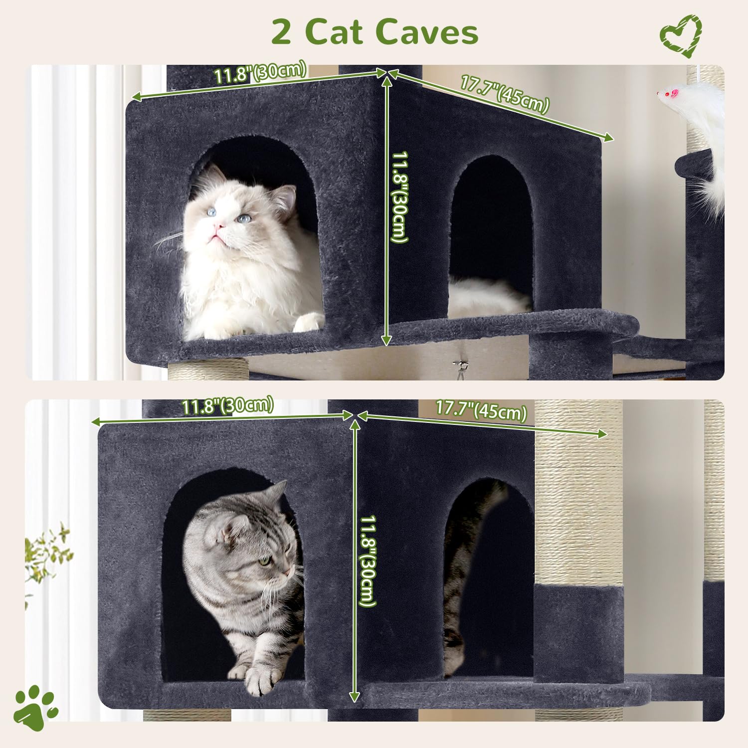 Globlazer cat tree side view highlights sturdy construction and spacious multi-cat space.