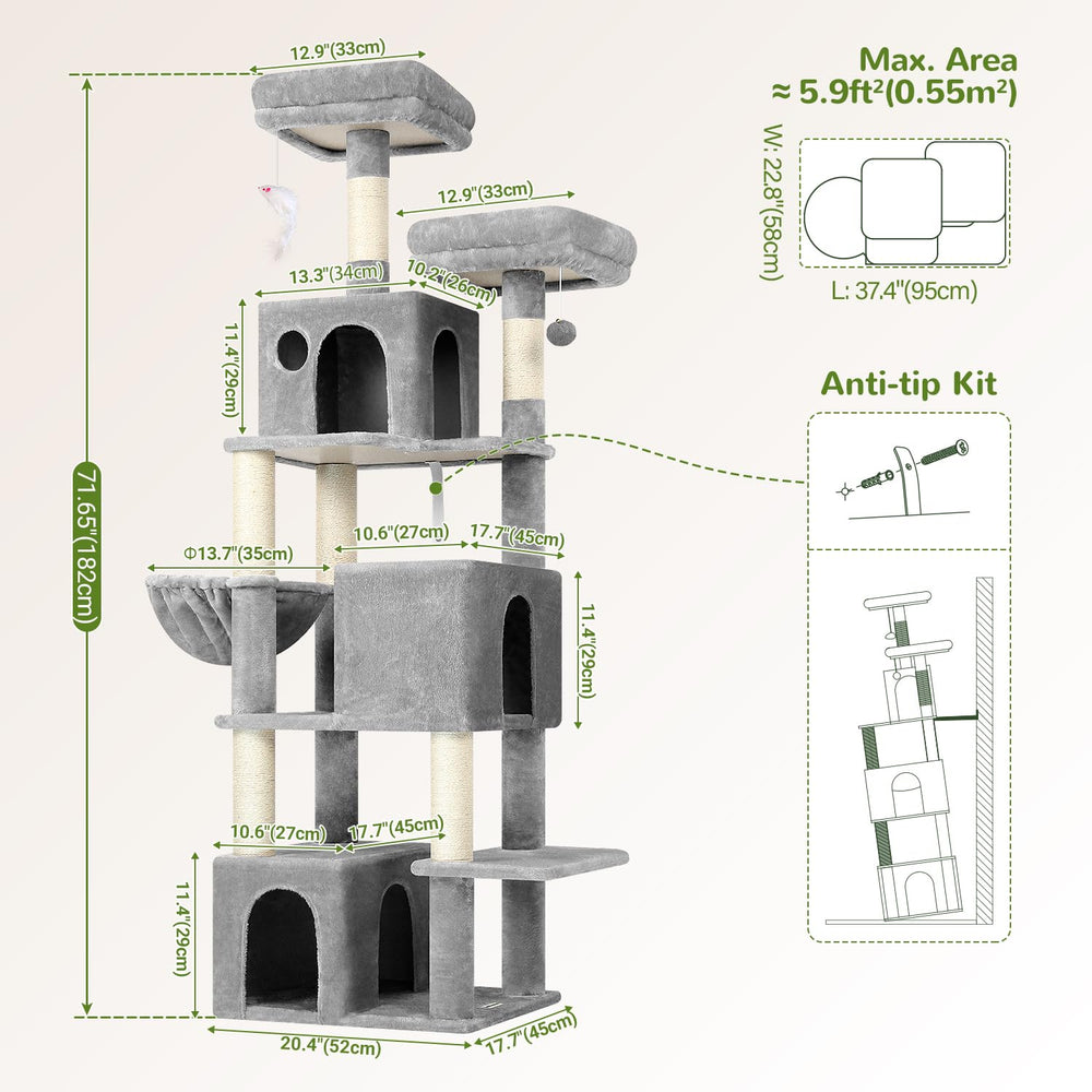 Globlazer Cat Tree Tall 71in cat caves create quiet hideaways