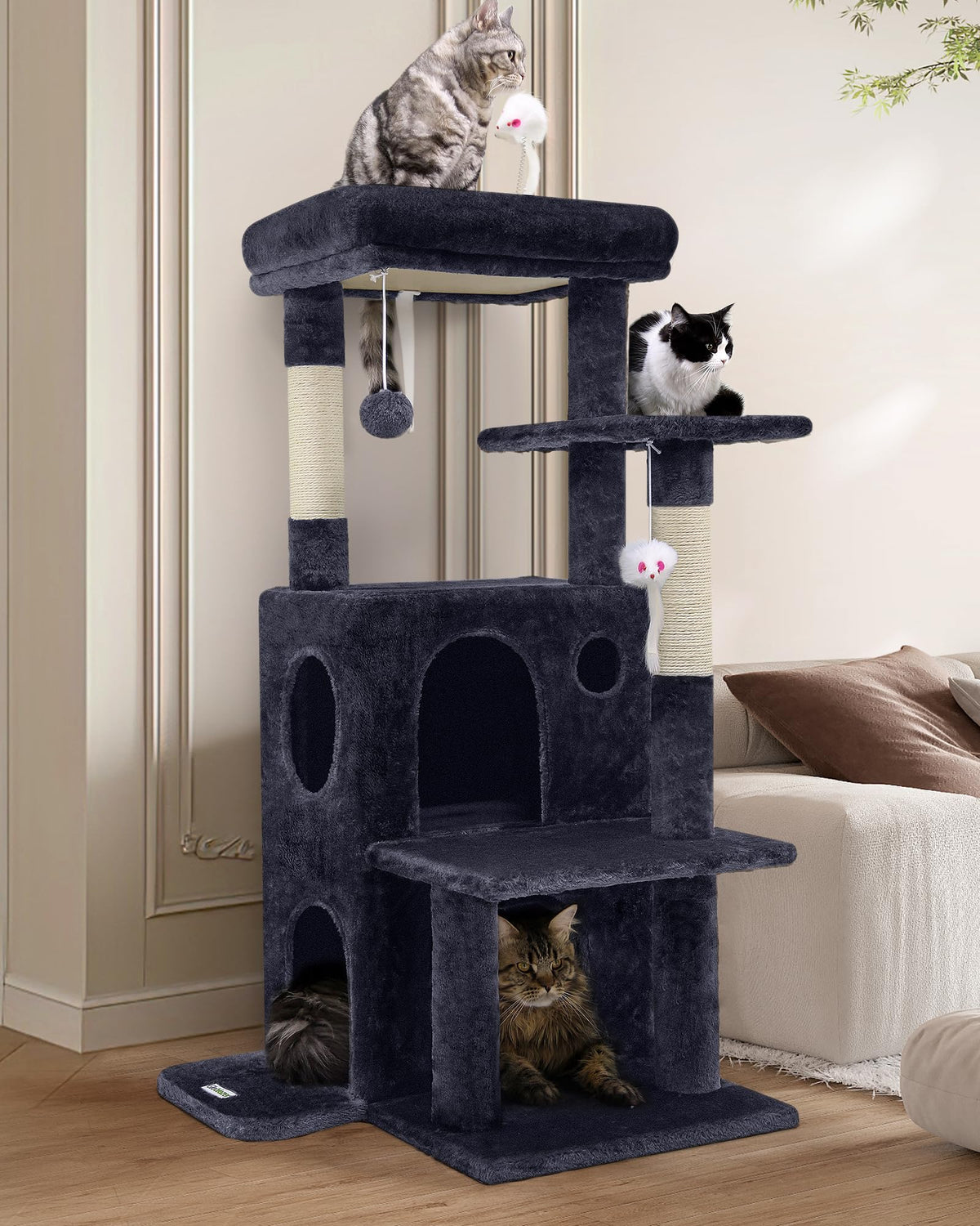 Globlazer cat tree tower, 50-inch height for elevated viewing and safe lounging.