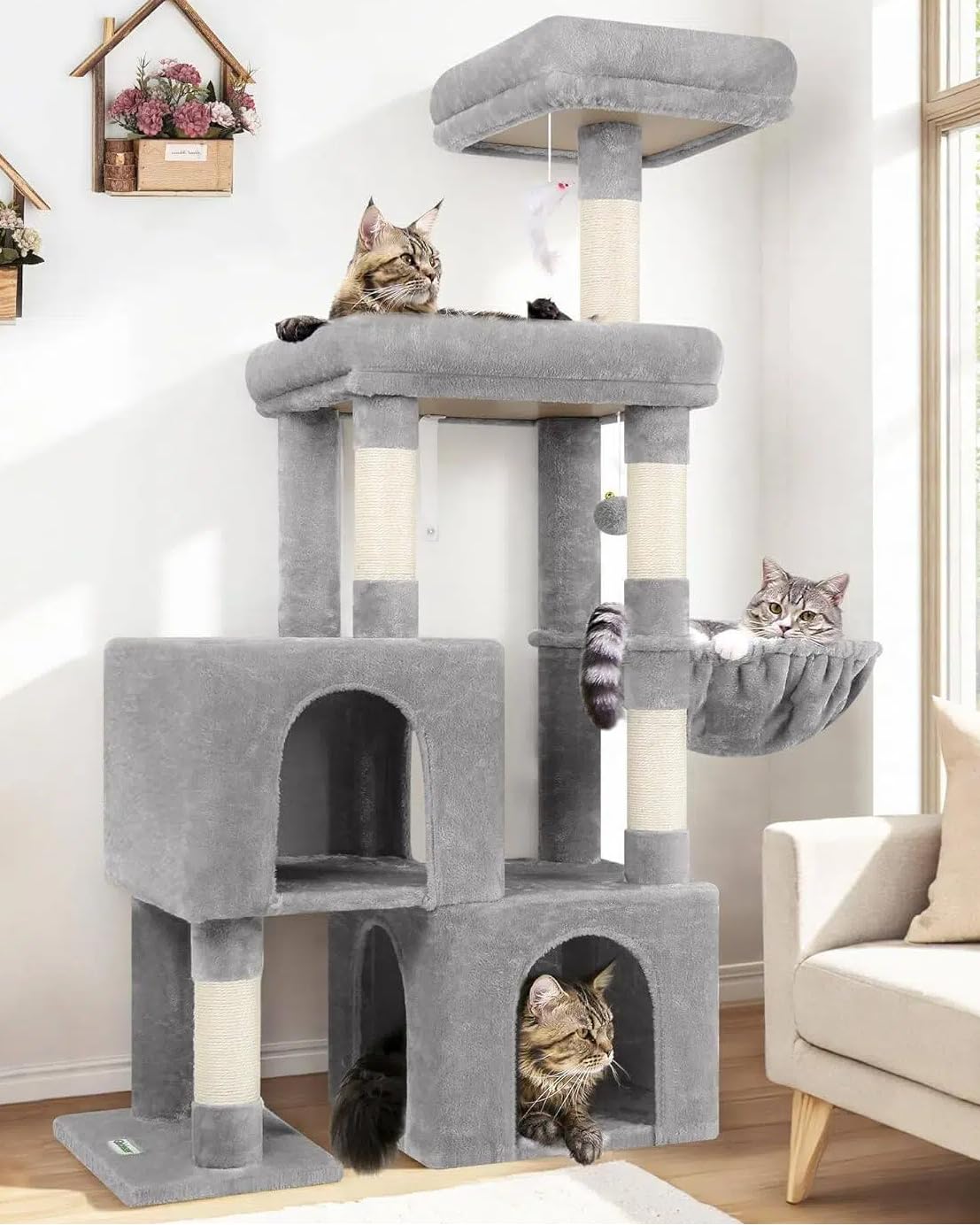 Globlazer 52-inch cat tree tower with multi-level design for several indoor cats.