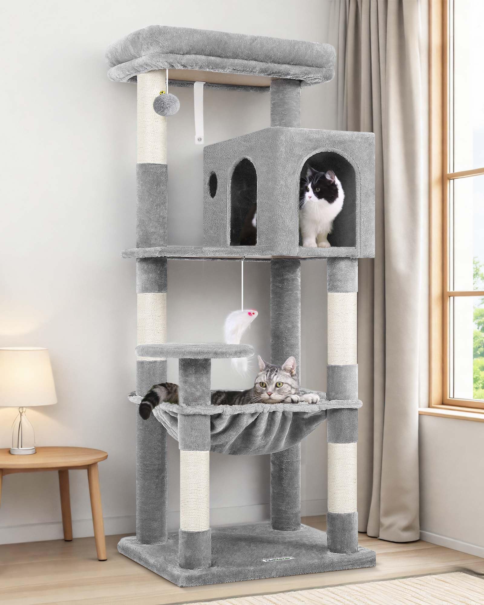 Globlazer Cat Tree Tower 53in height for indoor cats' climbing and exercise.
