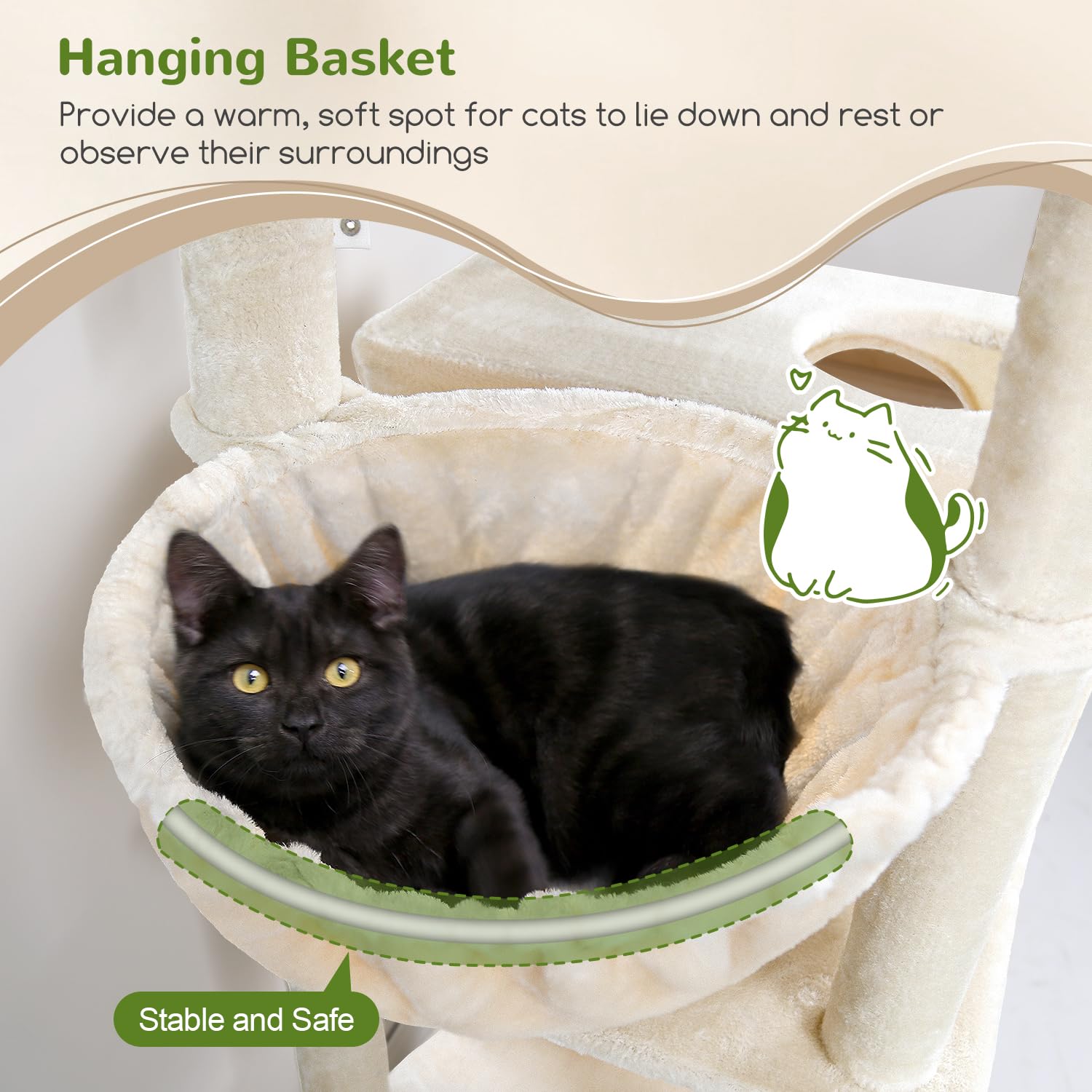 Globlazer cat tree tower cat houses interior closeup reveals secure hideaways for napping.