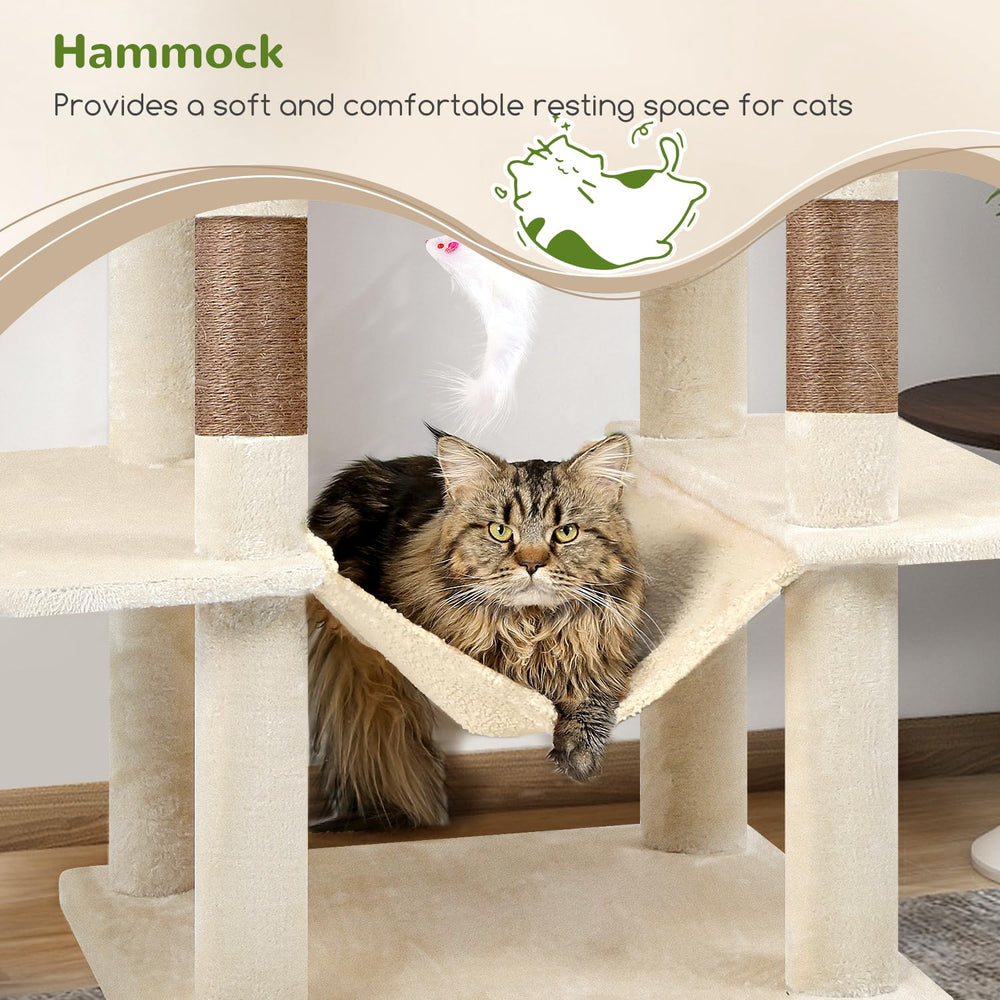 Globlazer cat tree tower hammock perch closeup emphasizes cozy lounging and sunning spots.
