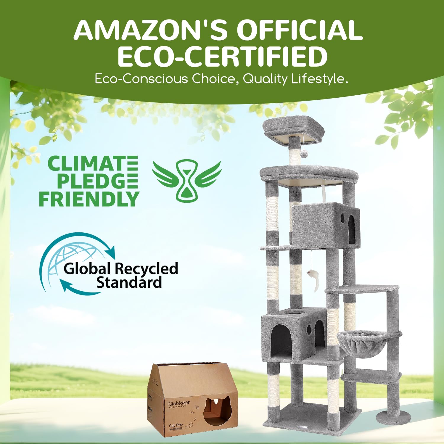 Globlazer cat tree includes toys for interactive, engaging play