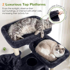 Globlazer cat tree two padded condos provide quiet, cushioned napping spaces
