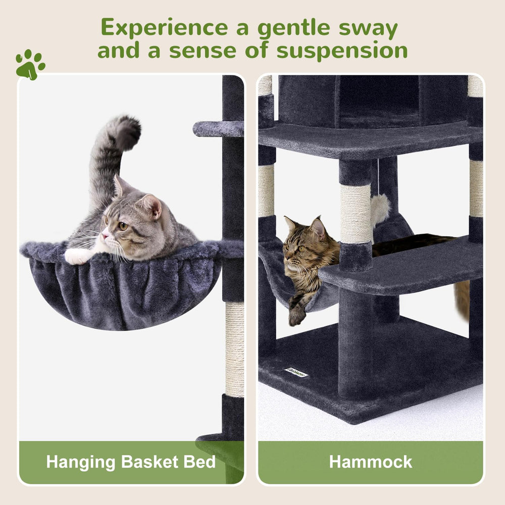 Globlazer cat tree two spacious condos for shared lounging spaces.
