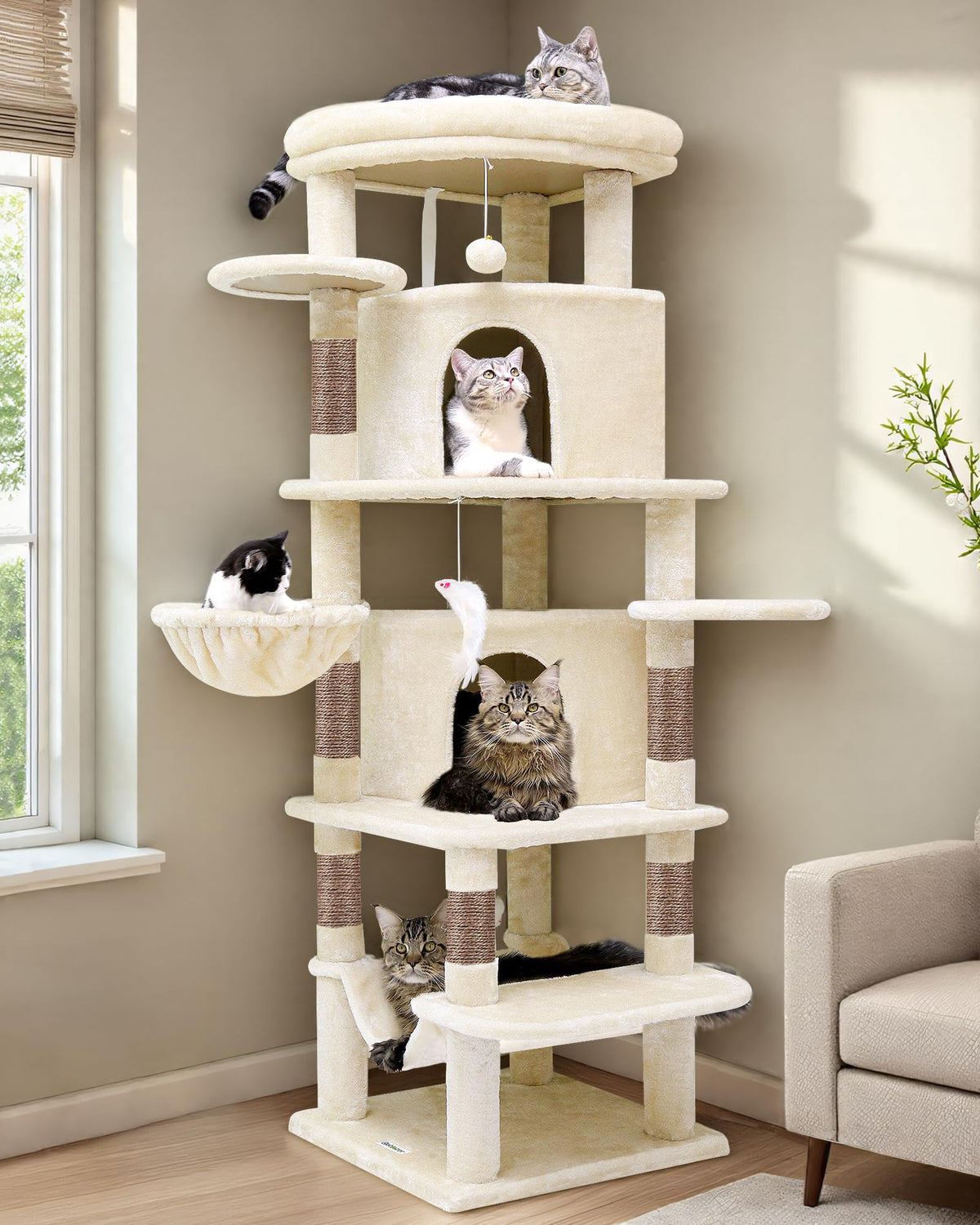 Globlazer corner cat tree 66inch angled overview for spacious multi-cat play.