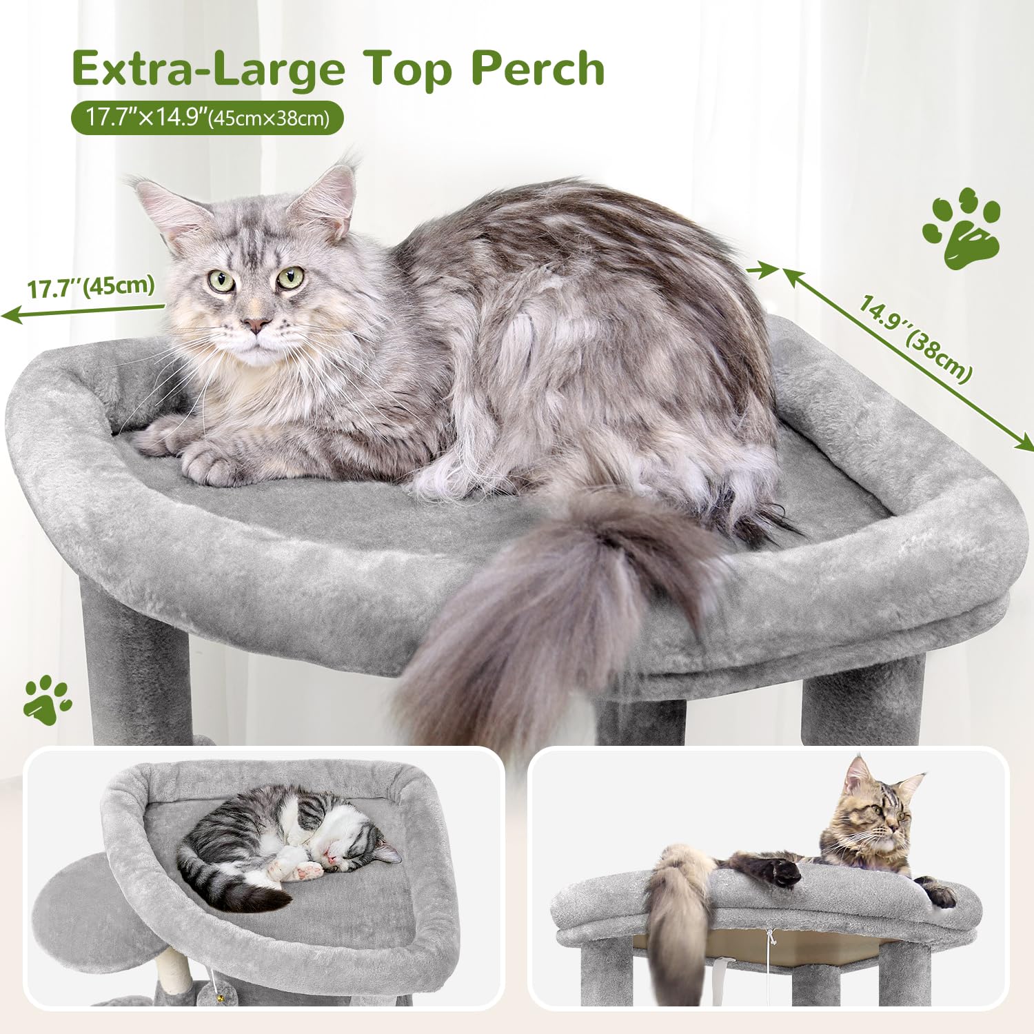 Globlazer corner cat tree features an extra-large platform for stretching.