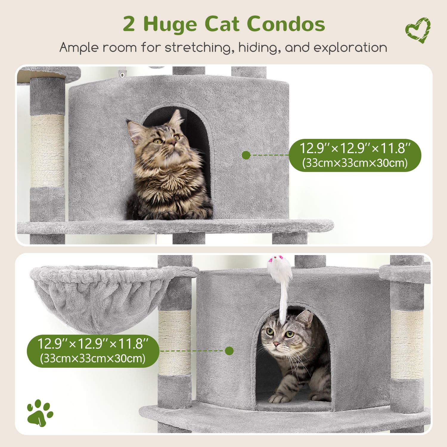 Globlazer corner cat tree includes hammock and round basket for resting.