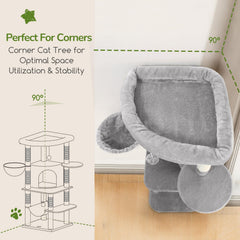 Globlazer corner cat tree with natural sisal posts protects furniture by encouraging scratching.
