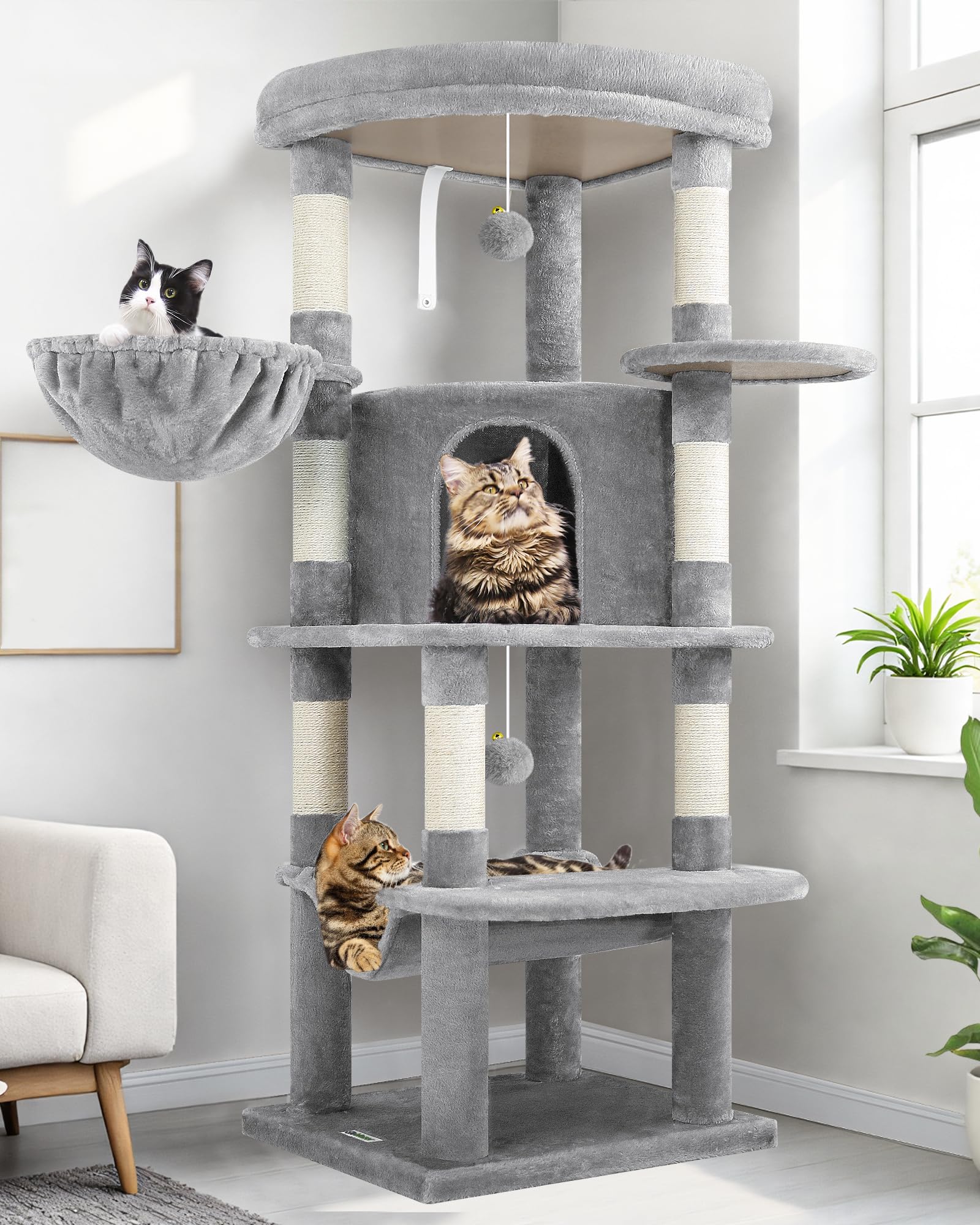 Globlazer corner cat tree top platform offers spacious perch for perching and observing.
