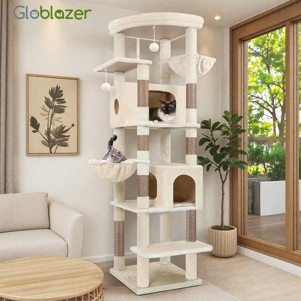 Globlazer enlarged top perch lets cats observe from height and unwind.