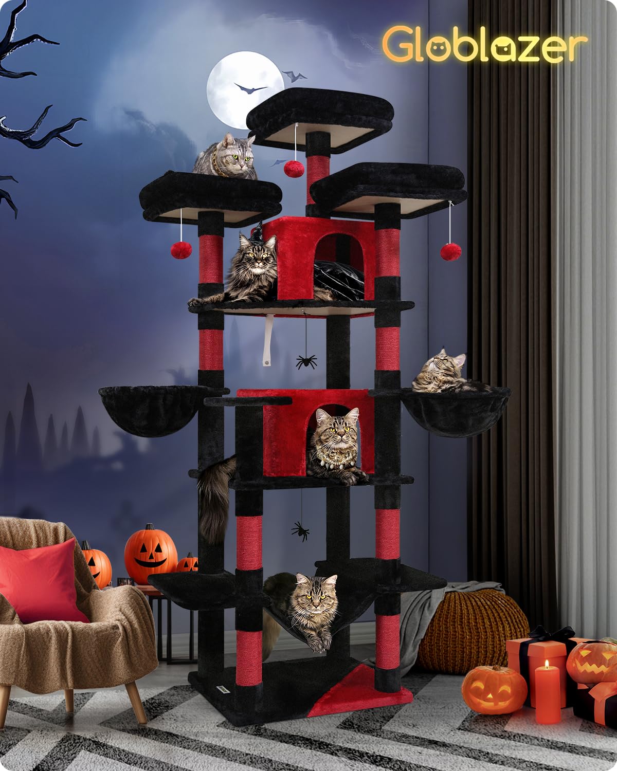 Globlazer Gothic Cat Tree 80inch black red design enhances room decor
