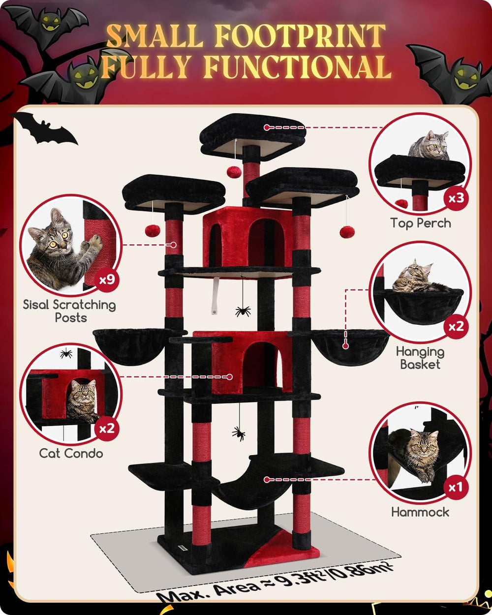 Globlazer Gothic Cat Tree 80inch condos offering private resting spaces