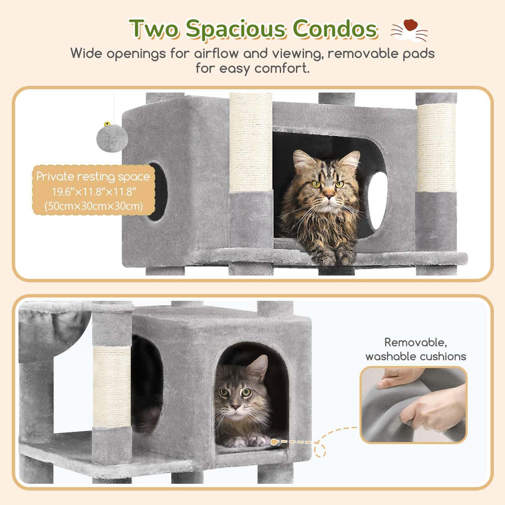 Globlazer 74-inch cat condo pair provides ventilation and cozy lounging.