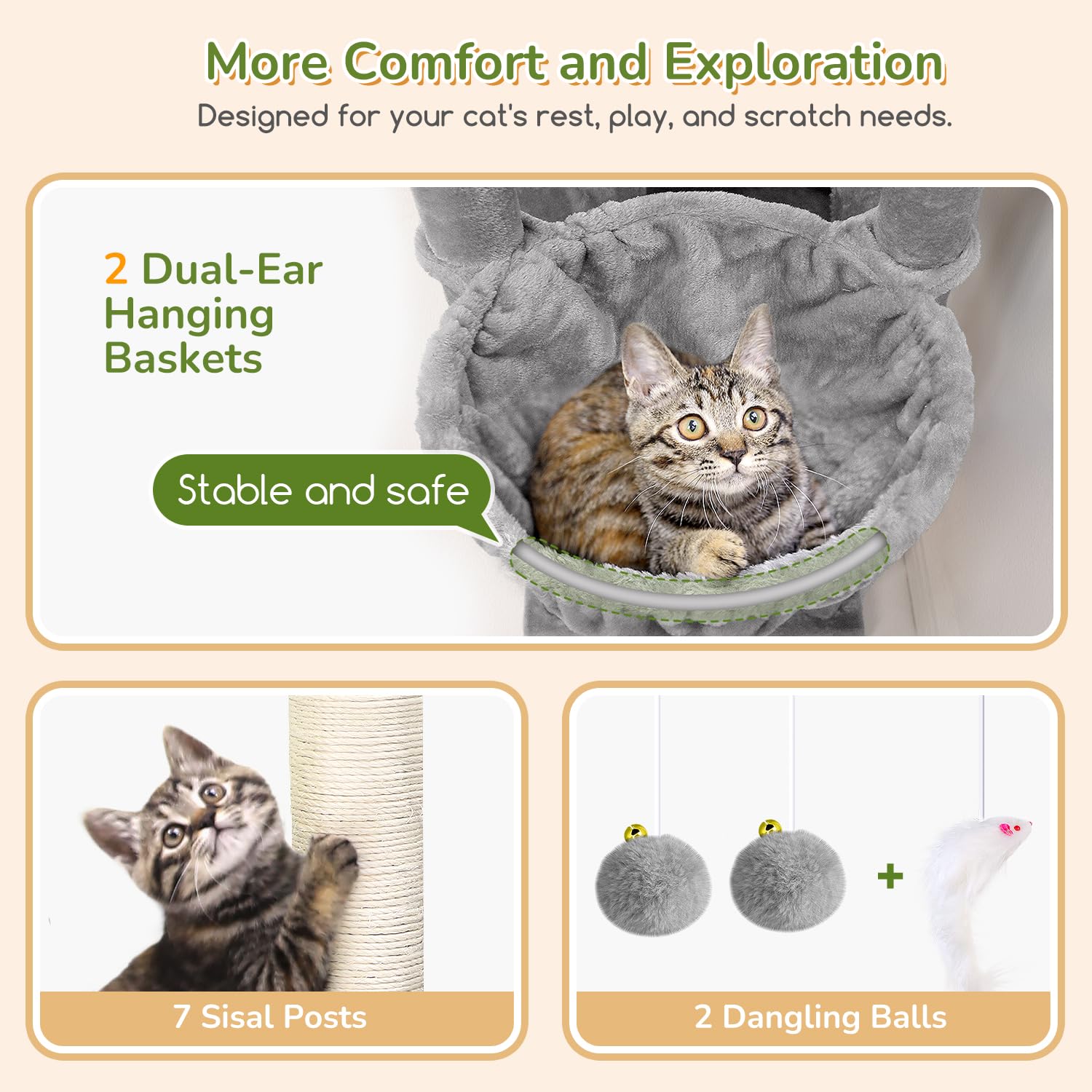 Globlazer seven natural sisal posts satisfy scratching instincts.