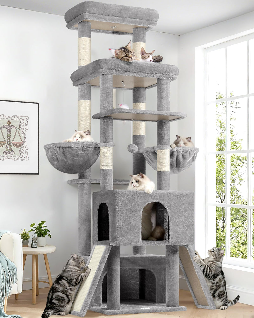 Globlazer 78 inch cat tree top platform provides elevated view for large cats