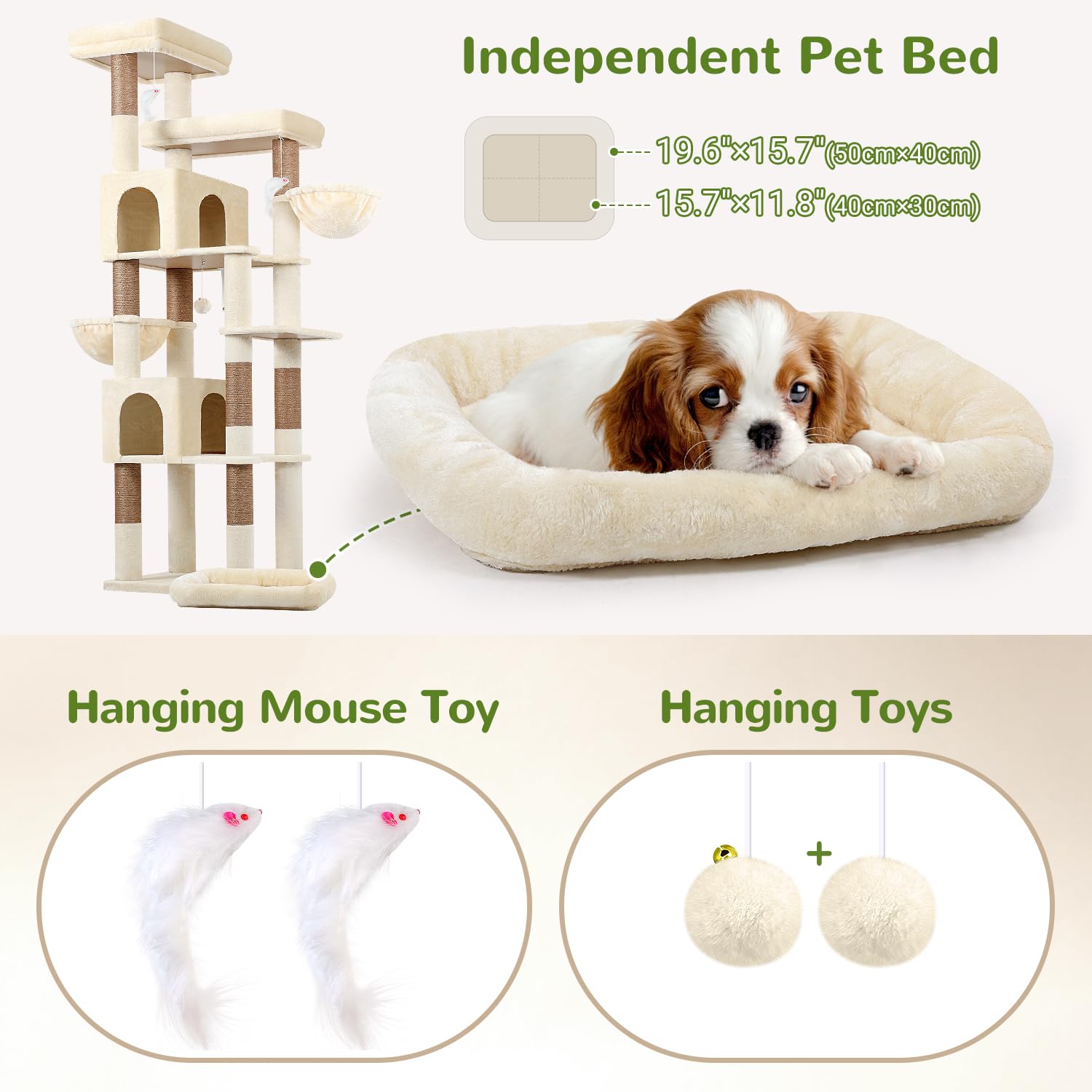 Independent pet bed offers a separate cozy spot for naps or pet lounging.