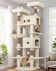 Globlazer 80in heavy-duty cat tree tower in beige for elevated cat play and multi-cat homes
