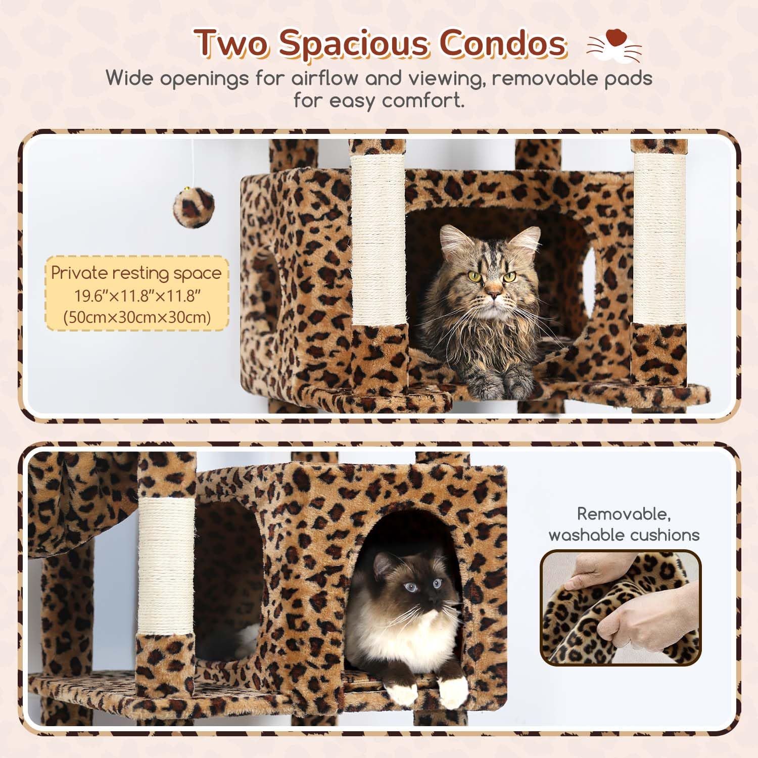 Globlazer S74 padded cat condos offer roomy resting spaces for large cats.
