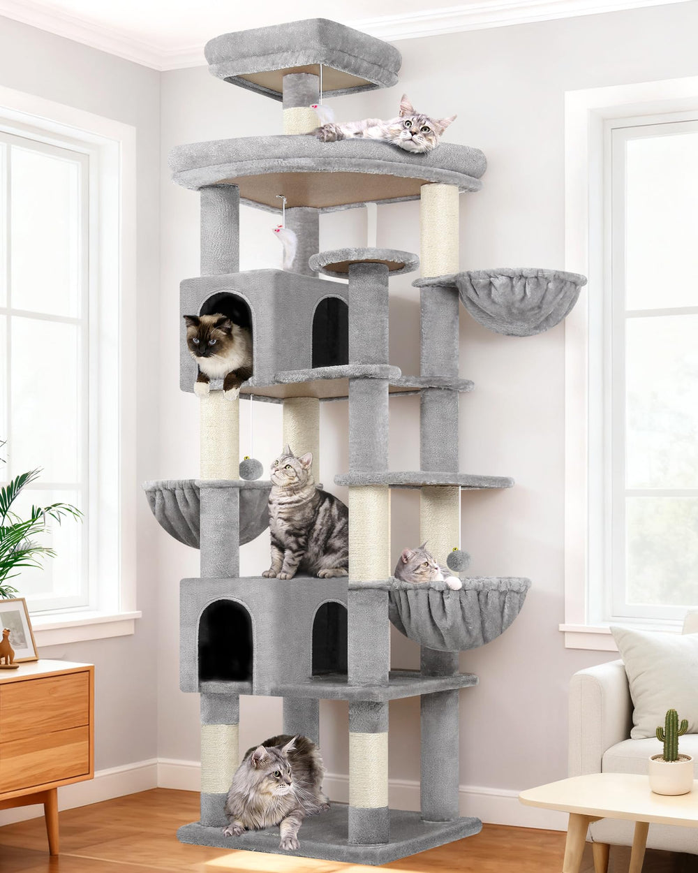Globlazer S82 cat tree assembled view shows sturdy, multi-cat ready construction.