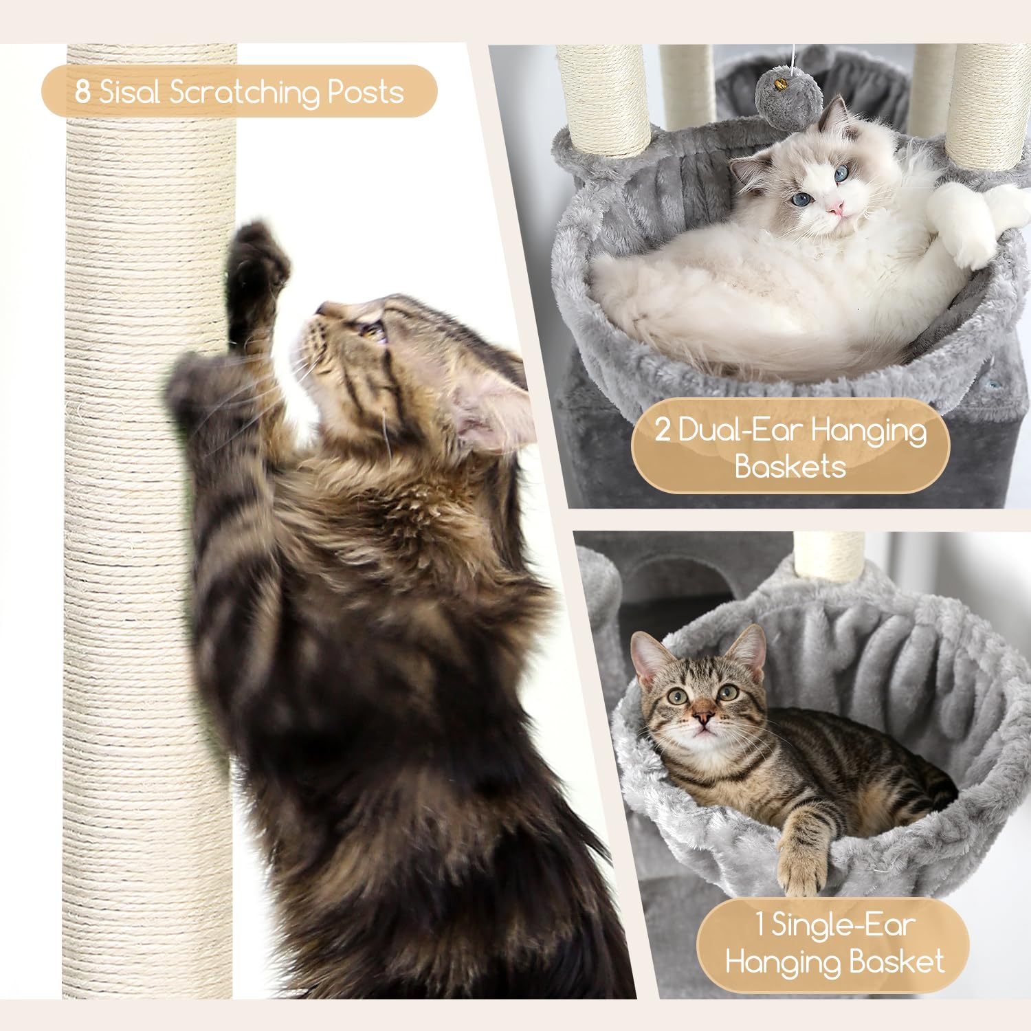 Globlazer S82 hanging baskets give cozy spots for multiple cats.