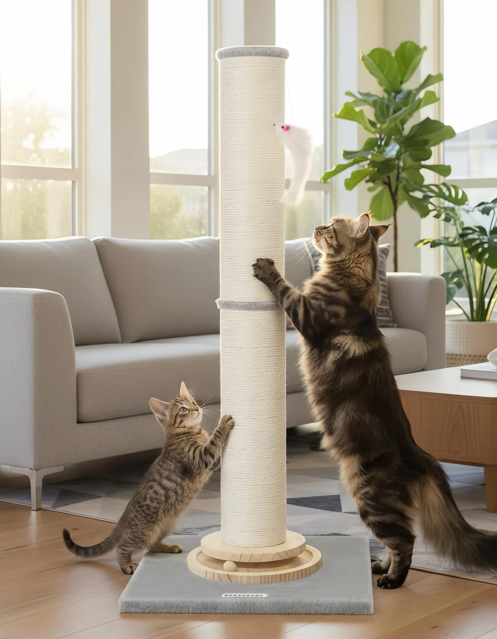 Globlazer scratching post with dual sisal posts for durable claw-satisfying scratching