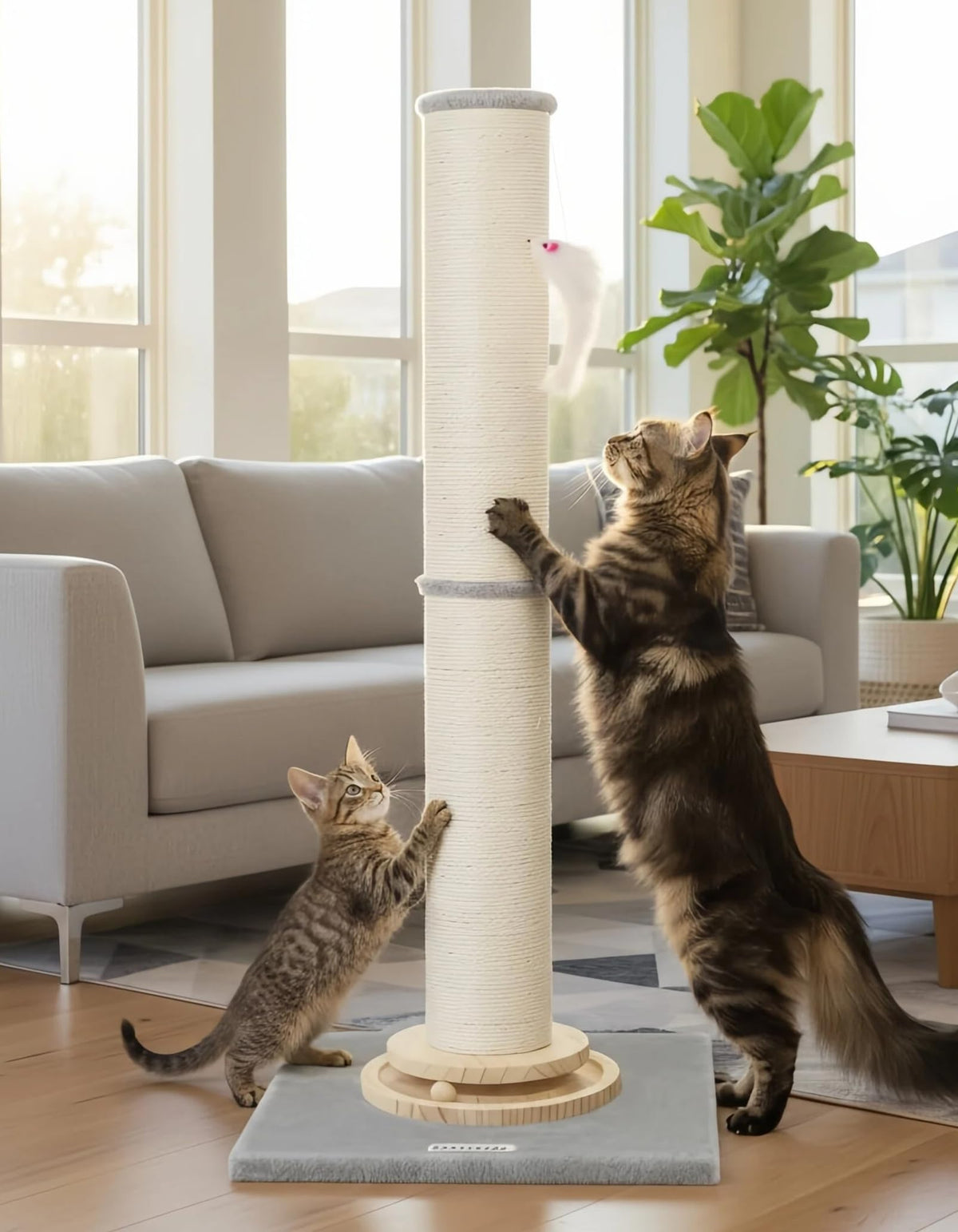 Globlazer scratching post with dual sisal posts for durable claw-satisfying scratching