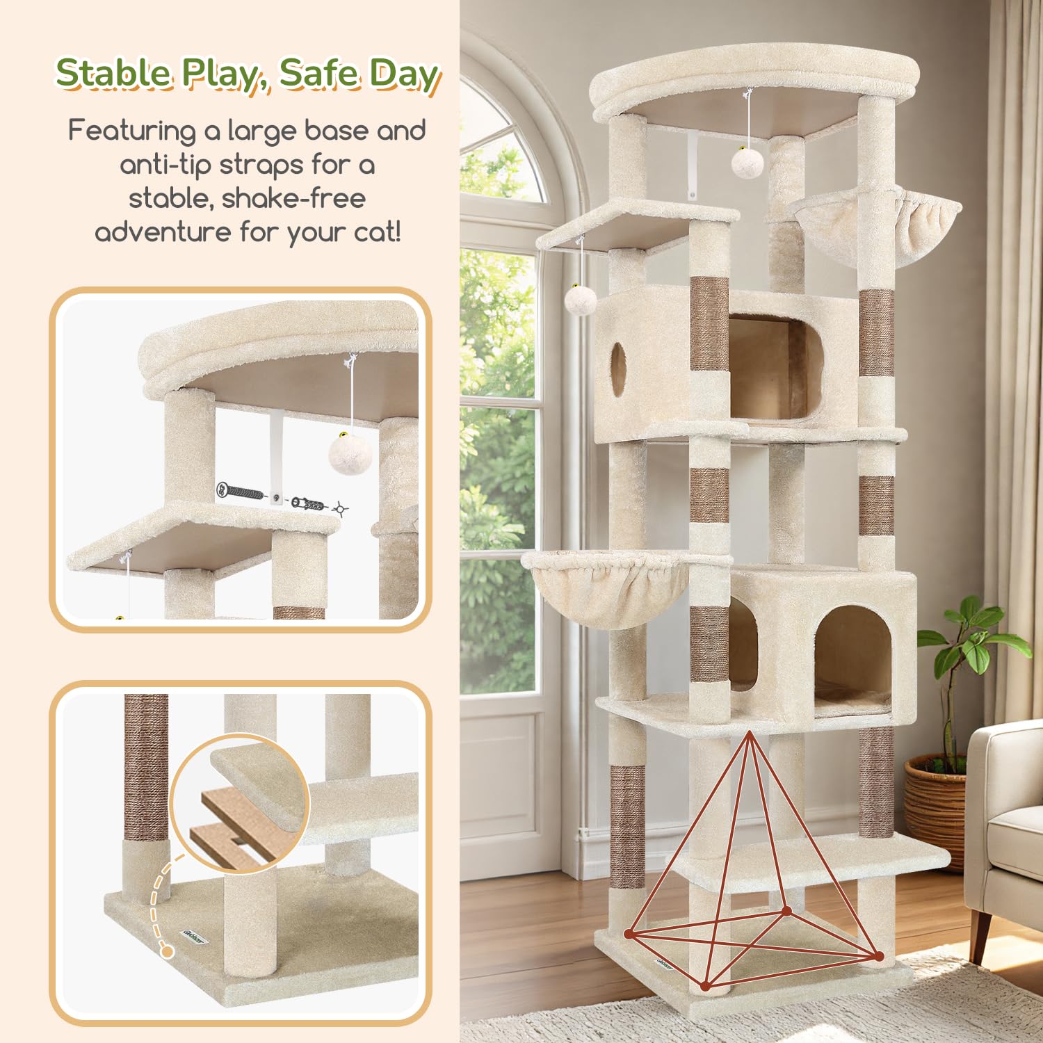 Globlazer seven natural sisal posts satisfy scratching instincts and protect furniture.
