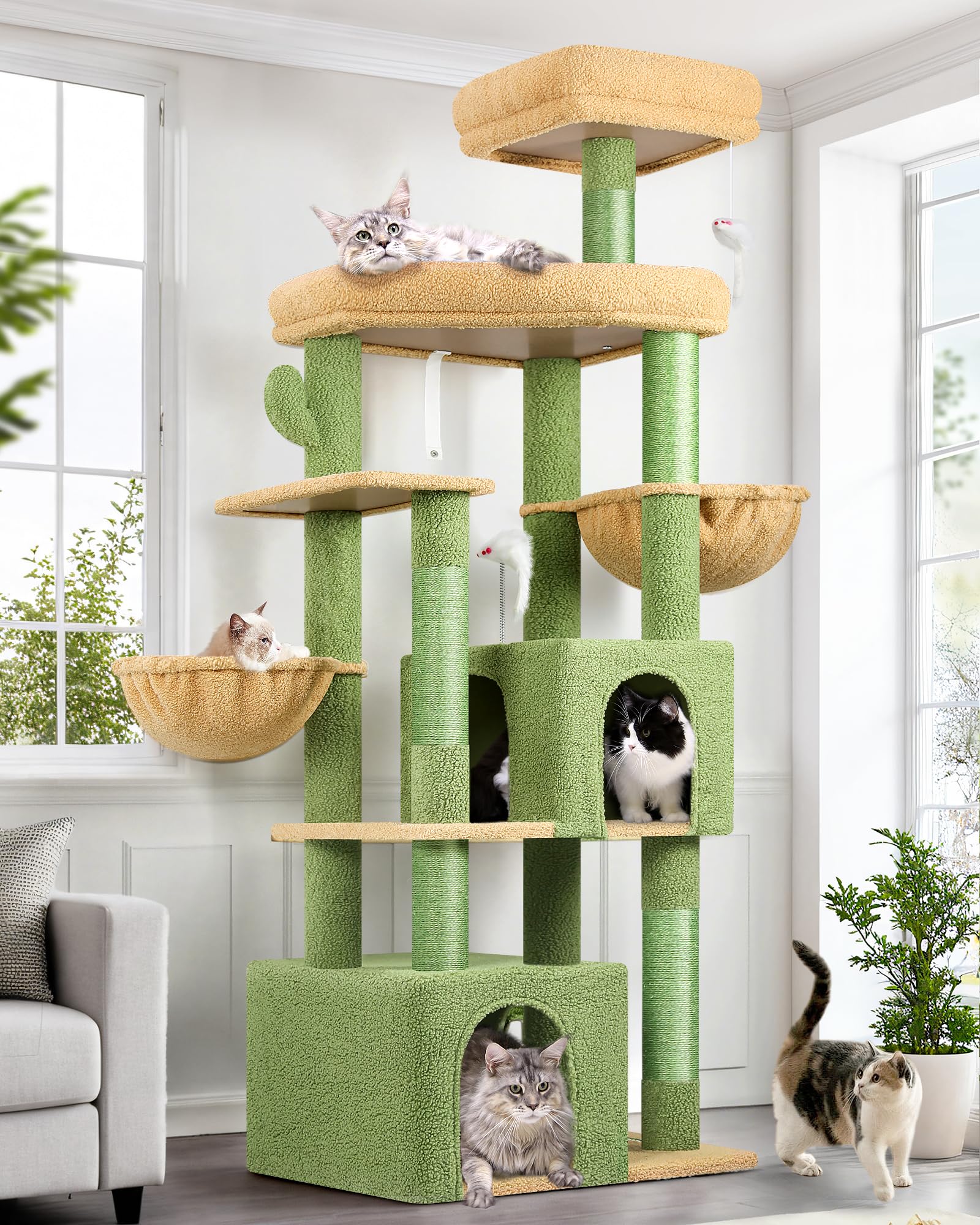 Globlazer sturdy cat tree 68-inch tower provides an elevated perch for relaxed lounging.