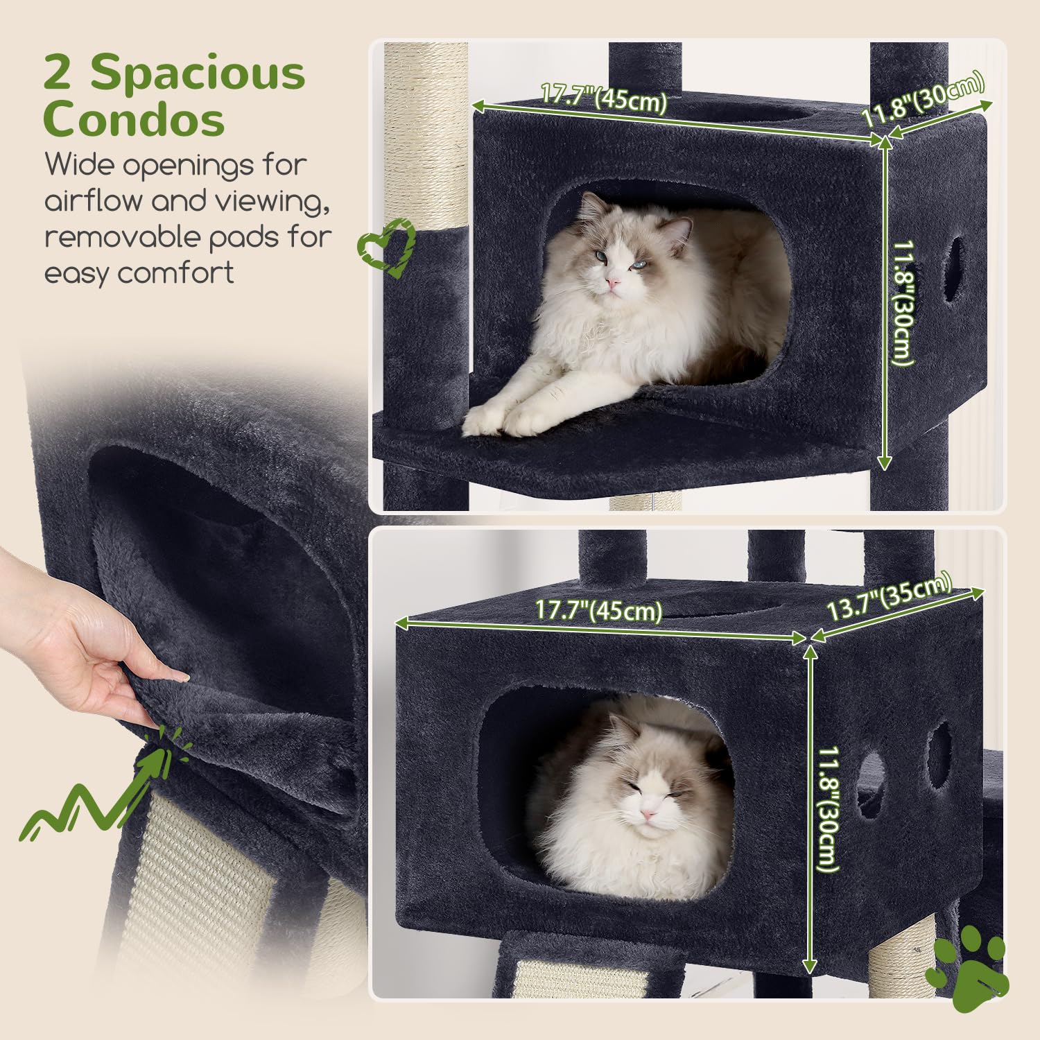 Globlazer two-cat condos side view shows private, secure resting spaces.