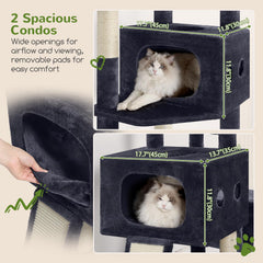 Globlazer two-cat condos side view shows private, secure resting spaces.