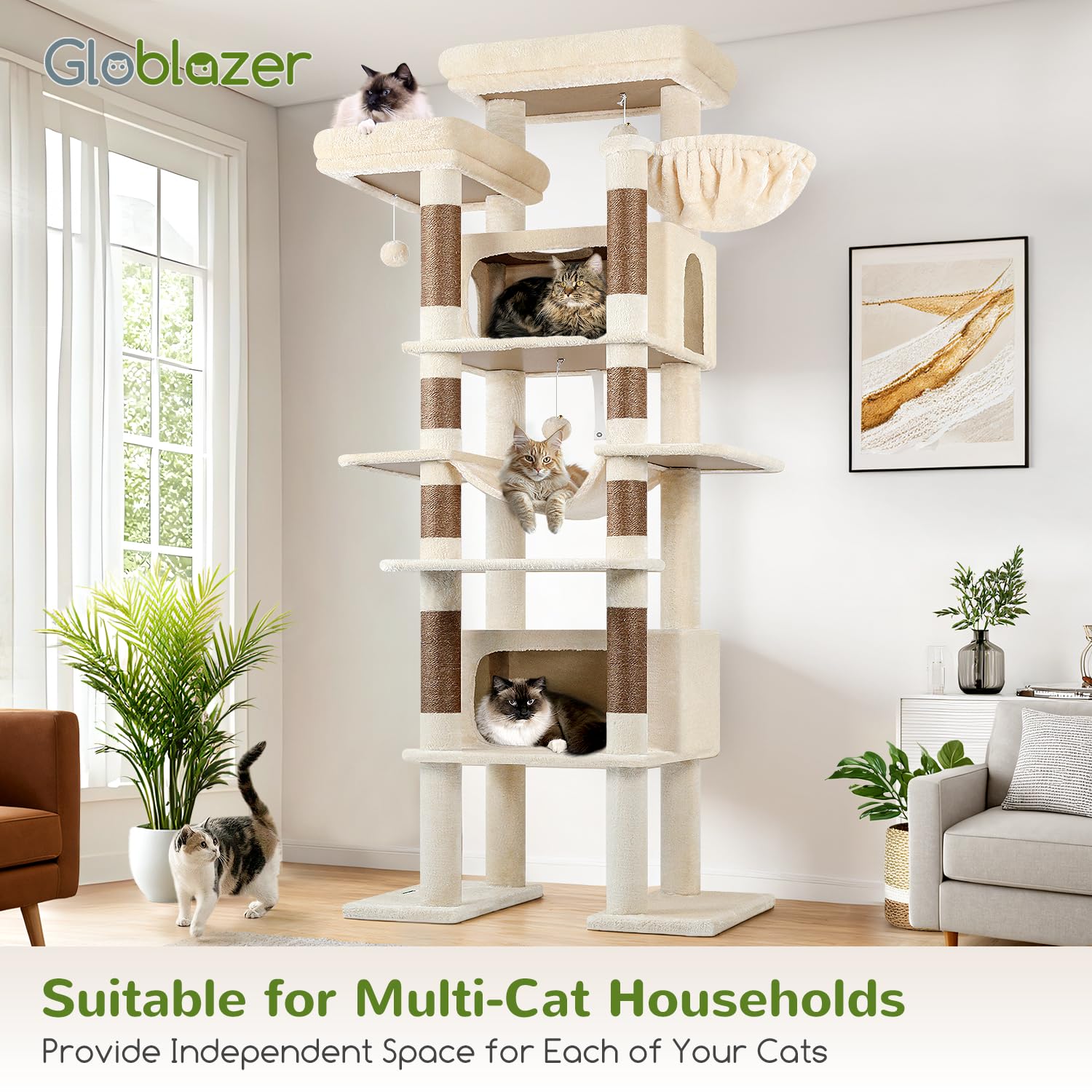Globlazer XXL cat tree hanging basket provides a cozy elevated lounging spot.
