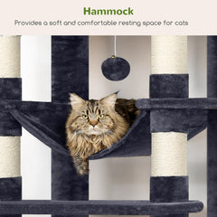 Globlazer XXL cat tree top platforms and hammock provide elevated viewing