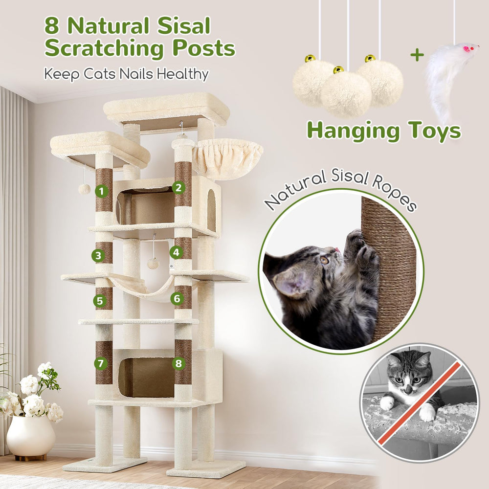 Globlazer XXL cat tree two caves create quiet hiding areas for your cat.