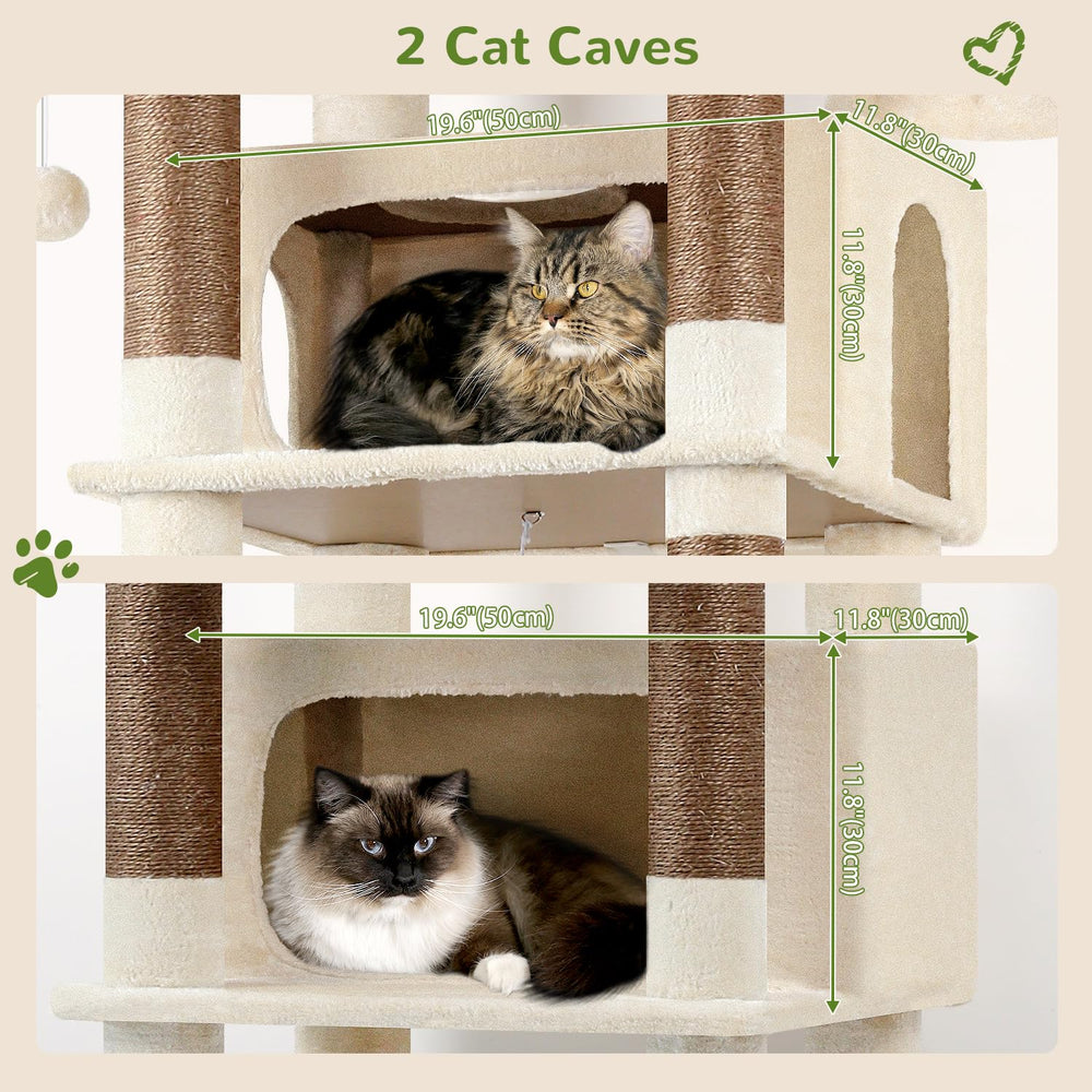 Globlazer XXL cat tree two cat condos give private spaces for resting and retreat.