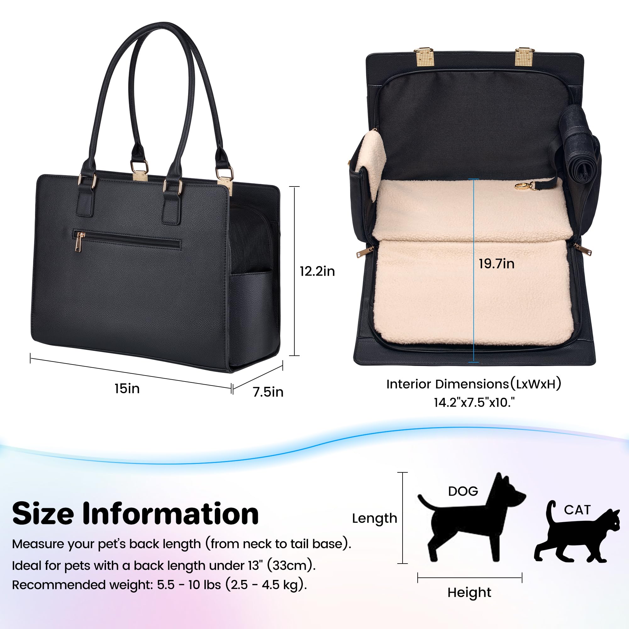 GLOBLYTE dog purse carrier with washable cushion for easy cleaning.