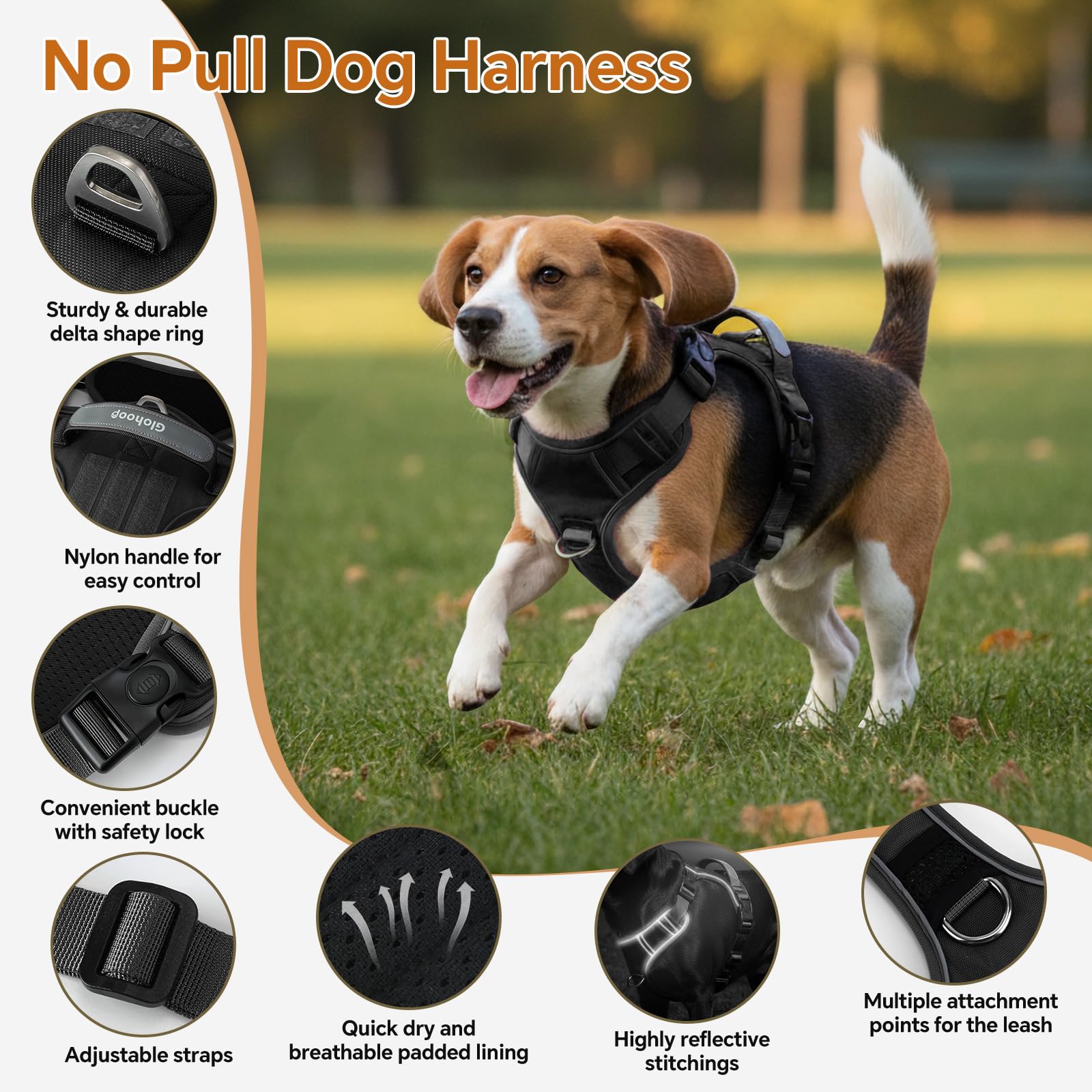 Glohoop harness top handle for quick grip in emergencies.